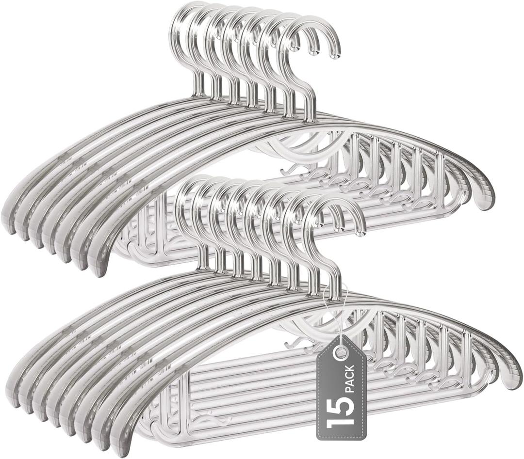 Clear Plastic Hangers, 16" Heavy Duty Clothes Hangers, Durable Closet Hanger for Shirt, Coat and Dress(15 Pack)