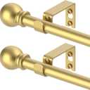 2 Pack Gold Curtain Rods for windows 32 to 48 inch, 5/8 inch Splicing Heavy Duty Metal Curtain Rod Set with Brackets