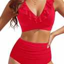 Tempt Me Women High Waisted Bikini Sets - Two Piece Tummy Control Swimsuits 2025 Ruffle Bathing Suit (Large, Red)