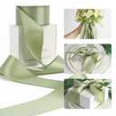 HUIHUANG Sage Green Ribbon 2 inch Double Face Green Satin Ribbon for Flower Bouquet Wrap, Dusty Sage Silk Satin Ribbons for Wedding Invitations, Gift Wrapping, Home Decor, Hair Bows -25 Yards/Roll