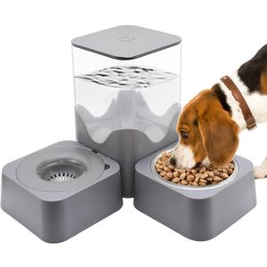 Pet Automatic Gravity Feeder and Water Dispenser, 2.8L Water Dispenser with Stainless Steel Food Bowl, 2-in-1 Pet Feeder for Cats, Dogs, Rabbits