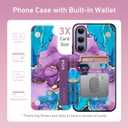 Goodon for Samsung Galaxy S24 Case Wallet - Flip Folio Leather Cover with Trendy Floral Design, 3 Card Slots & Kickstand Function, Protective Phone Case for Women and Girls - Teal Purple Marble