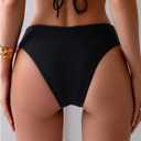 SHENHE Women's V Cut High Leg Ruched Mid Rise Bikini Bottom Swimwear Bathing Suit (Black, S)