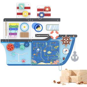 BlueWood Wooden Wall Busy Board Panels, Toddler Learning Activity Center, Montessori Philosophy Sensory, Educational Toys, Conducive to All-Round Development - Ship