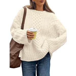Trendy Queen Oversized Cable Knit Sweaters for Women Trendy 2026 Fall Fashion Outfits Pullover Crewneck Sweaters Tops