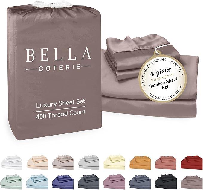 Bella Coterie Luxury Bamboo Viscose Queen Size Sheet Set | 100% Organically Grown | Ultra Soft | Cooling for Hot Sleepers | 18" Deep Pocket [Mocha]