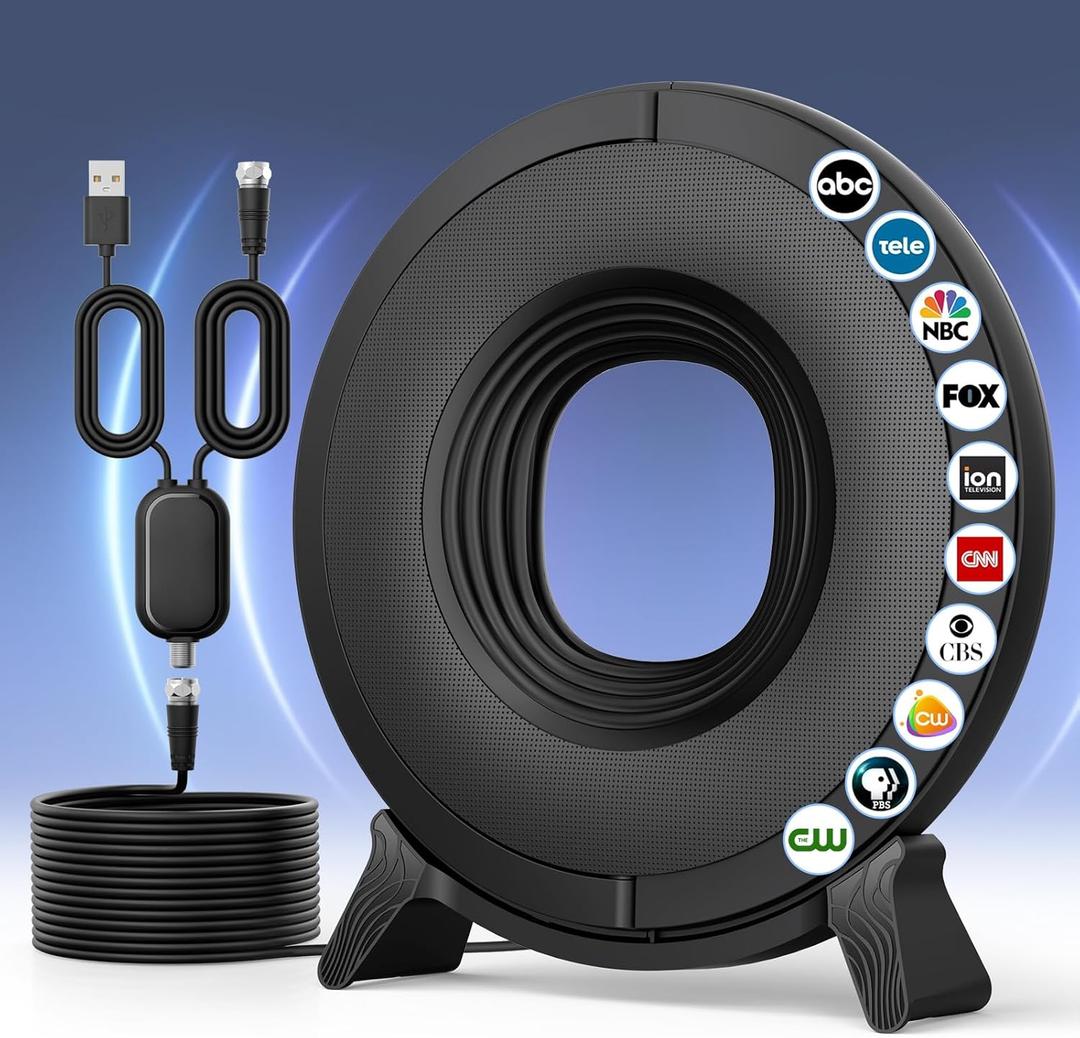 2025 TV Antenna Indoor for Local Channels, Antenna for Smart TV 360 Reception,Digital Antenna for Long Range Reception and All Smart/Old TVs, Supports 4K 1080P HD VHF UHF