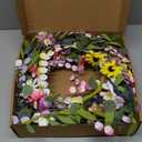 Yawwind 22 Inches Summer Wreaths for Front Door Spring Flower Wreaths Summer Door Wreath Colorful Wildflower Wreath with Daisy Lavender for Window Indoors Outdoor Decor