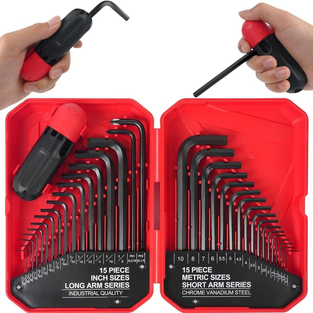 35-Piece Allen Wrench Sets Metric and Standard Hex Key Set, Allen Key Set, MM(0.7mm-10mm) SAE(0.028"-3/8), Chrome Vanadium Steel