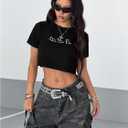 SweatyRocks Women's Casual Short Sleeve Crop Top Round Neck Tee Shirt (Black, M)