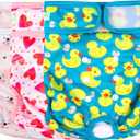 wegreeco Washable Female Dog Diapers Highly Absorbent Reusable Diapers for Dog in Heat Period, 3 Pack (Yellow Ducks, Large)