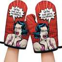 Get The FXXK Out of My Kitchen Funny Oven Mitts with Hanging Loop and Silicone Non-Slip, Housewife Cooking Baking Kitchen Utensils 2-Piece Set, Gifts for Mom Wife Girlfriend Grandma