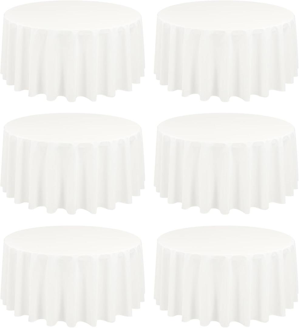6 Pack Ivory Round Tablecloths - 90 Inch, Polyester Table Cover, Stain and Wrinkle Resistant Washable Fabric Table Cloth, Perfect for Wedding Banquet Parties