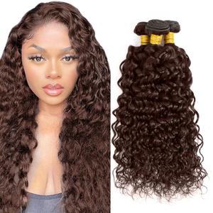 Color #4 Bundles Human Hair Chocolate Brown Water Wave Bundles 16 18 20 Inch Unprocessed Virgin Mixed Length Light Brown Bundle Hair Extensions 50 Gram Per Bundle