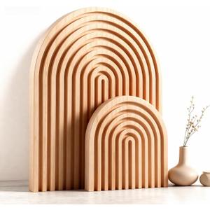 2 Pcs Natural Wood Arch Decor, Boho Shelf & Serving Board for Fireplace Mantel, Kitchen Counter - Light Pine Finish, Scandinavian & Japandi Style Aesthetic Accents for Living Room, Home Office
