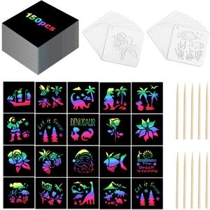 Eommmgl-180 Rainbow Scratch Paper Set,Scratch Art for 4-12 Kids, Mini Notes Arts and Craft Supplies,Matching Random Personalized Stencils Christmas GiftSchool Classroom Activities, Travel Carrying.