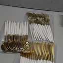 I00000 60 Pcs Gold Plastic Silverware - Heavy Duty Plastic Cutlery -Party Disposable Silverware Set Disposable Cutlery Set Includes 20 Forks, 20 Knives, 20 Spoons Perfect for Wedding (White)