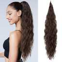 Flufymooz Ponytail Extension, Flexible Wrap Around Ponytail Extension Long Wavy Curly Ponytail Hair Extensions Natural pony tail Synthetic Hairpiece for Women 32 Inch (Dark Chocolate Brown)