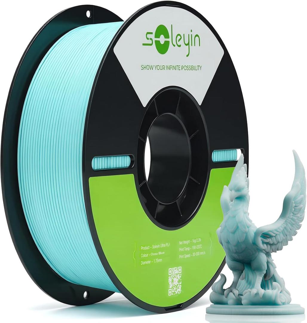 Creality Colorful Soleyin Ultra PLA 3D Printer Filament 1.75mm, 300mm/s Speed, +/-0.02mm Accuracy, Quick Cooling & Shaping, 1kg Spool (2.2lbs), for Creality Ender K1, K1C, K2 Pro/Plus Series (Blue)