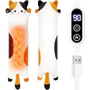 Calico Cat Heating Pad-USB Heated Plush Stuffed Animals for Period Cramps and Menstrual Pain Relief,22” Portable Electric Kitten Heating Pads,Built-Pocket Plushies Women Girls Gifts