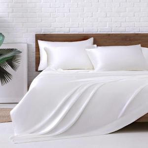 MR&HM Satin Bed Sheets, King Size Sheets Set, 6 Pcs Silky Bedding Set with 15 Inches Deep Pocket for Mattress (King, White)
