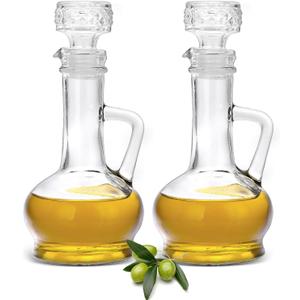 BSTKEY Set of 2 Olive Oil Dispenser Bottle with Stopper, Elegant Style Glass Cruet Bottles for Kitchen, 250ml Oil Dispenser Spout Container for Syrup Olive Vinegar