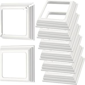 8 Packs 4 Inch Vinyl Post Skirt/England Style Fence Post Cups White PVC Post Column Wraps Porch Two Piece England Base Trim Ring Railing for Wood Vinyl Post, Stair Rails, Fence Deck Stairs Rails (8)