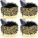 4 Pack 180FT Solar String Lights for Outside, Super Bright 320 LED Solar Christmas Lights Outdoor Waterproof with 8 Modes, Green Wire Twinkle Fairy Lights for Xmas Tree Party Yard (Warm White)