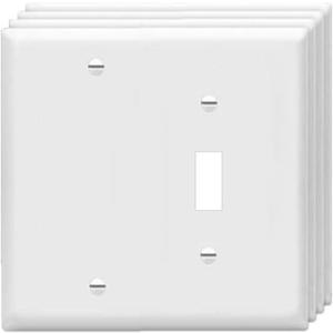 ZEFTV Toggle Switch/Blank Wall Plates 2-Gang Switch Outlet Electrical Cover Plate Unbreakable Thermoplastic Faceplate for Light Receptacle Outlet Switch, White (4 Pack)