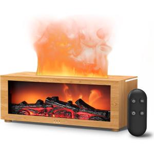TMEHM Fireplace Flame Air Diffuser Humidifier,7 Colors Aromatherapy Essential Oil Diffuser,Ultrasonic Aroma Humidifier with Timer for Home,Bedroom,Office,Yoga (Light Wood Grain)
