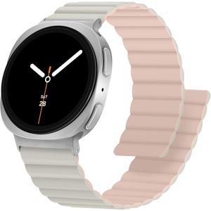 Anlinser Magnetic Bands Compatible with Samsung Galaxy Watch 8 Band 44mm 40mm, Galaxy Watch 8 Classic 46mm, Waterproof Sport Strap for Women Men, Starlight/Pink