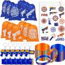 Sureio 138 Pcs Dart Battle Party Supplies Include Wars Goody Treat Bags Dart Themed Silicone Rubber Bracelet Wristbands Keychain Temporary Tattoos for Battle Birthday Party Favors