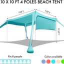 Beach Canopy Tent Shade with Sidewalls 10x10FT, 6.6FT Tall, UPF50+ Sun Shelter, Windproof & Water Resistant, Includes Guylines Sand Shovel Stability Poles, Easy Up for Beach Outdoor Camping Backyard
