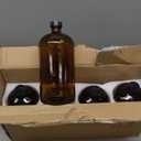 4 Pack 32 oz Amber Glass Boston Round Bottles with Phenolic Polycone Caps Airtight, Leak-Proof Brown Bottles for Kombucha Brewing, Essential Oils, Storing Condiments, and Homemade Solutions