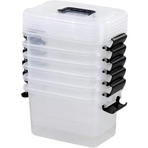 6 Pack 5.5 Quart Storage Container Box with Lids, Small Plastic Storage Bins with Handle