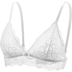 Lace Bralettes for Women No Underwire Sexy Triangle See Thru V Neck Unpadded Bra (Small, Pack of 1 (White))