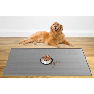 48" x 32" XXXL Largest Pet Food Mat, Silicone Dog Mats for Food and Water, Nonslip Pet Feeding Mats for Floors,Dog Cat Bowl Mat with Raised Edges, Light Gray