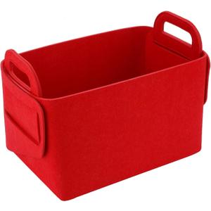 Minoisome Storage Basket Felt Storage Bin Collapsible& Convenient Box Organizer with Carry Handles for Office Bedroom Closet Babies Nursery Toys Laundry (Red, 17.9inchL12.2inchW11.6inchH)