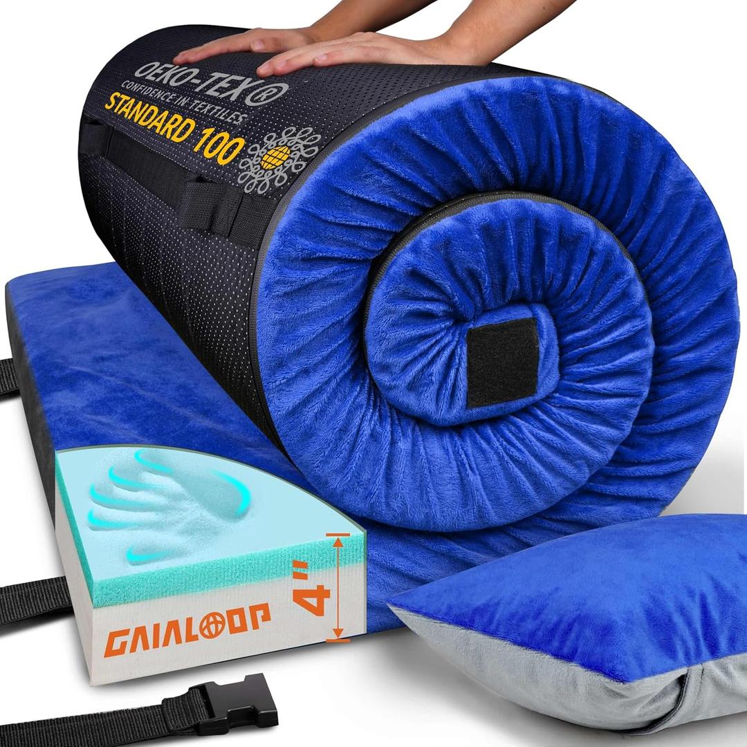 Extra Thick GAIALOOP 4 INCH Memory Foam Camping Mattress, Roll Up Floor Sleeping Mat Camp Cot Mattress Pad Travel Camping Couch Bed for Guest Adults Side Sleepers, Twin XL: 80*38*4"
