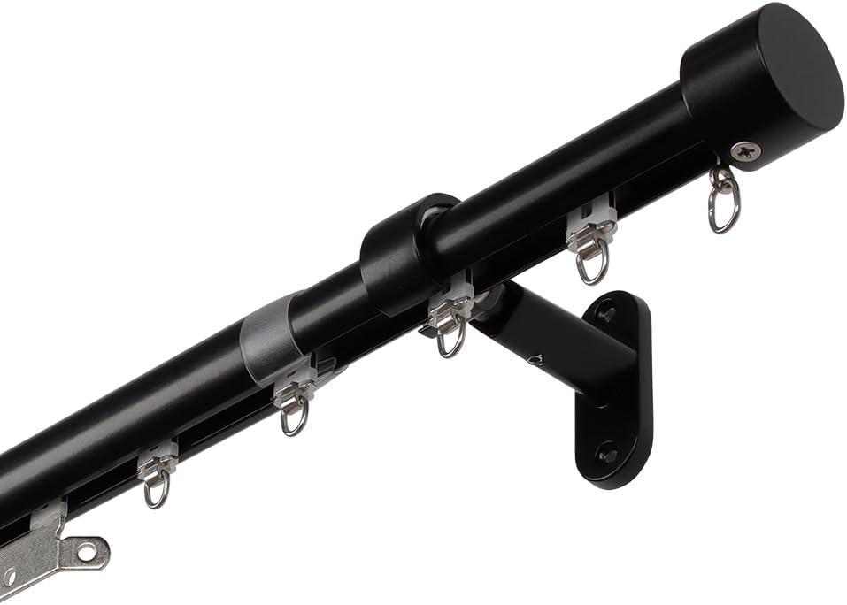 SOLOKOS Telescoping Curtain Rod  Adjustable Curtain Pole Track for Wall Mount, Heavy-Duty Aluminum, Extendable Length, No-Drill Installation (Black, 47-86")