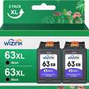 WIZINK 63XL 63 XL Black Higher Yield Ink Cartridges Replacement for HP Ink 63 for Envy 4510 4520 4512 OfficeJet 3830 4650 5200 Deskjet 1112 2132 3630 (2black)