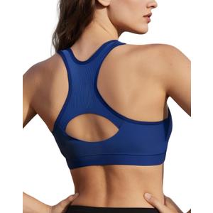 UPTRIS Racerback Sports Bras for Women High Impact Sports Bras for Women Running Padded Removable Push Up Yoga Blue Sport Bra (Large)