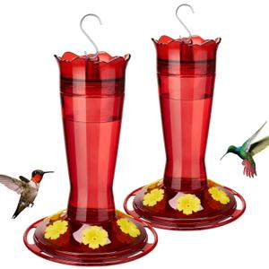 Kingsyard 2 Pack Glass Hummingbird Feeder for Outdoors Hanging - 6 Bee Guard Feeding Ports & Built-in Ant Moat, Wild Bird Feeder for Outside Garden Yard Patio 14 Oz, Red