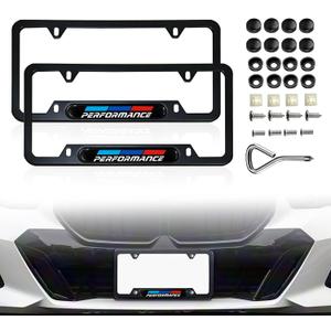 2PCS License Plate Frames, Stainless Steel 4-Hole License Plate Bracket Cover Holder for BMW X3 X5 X1 X7 X6 4 3 5 2 1 Series M3 M5 M4 M2 M6 e90 e91 Accessories, with Screw Caps Cover Set(Black)