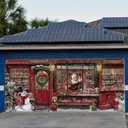 Christmas Garage Door Banners Christmas Garage Door Backdrop Decor for Xmas Party Background Supplies(5.9 x 16.4 ft,Santa's Toy Shop)