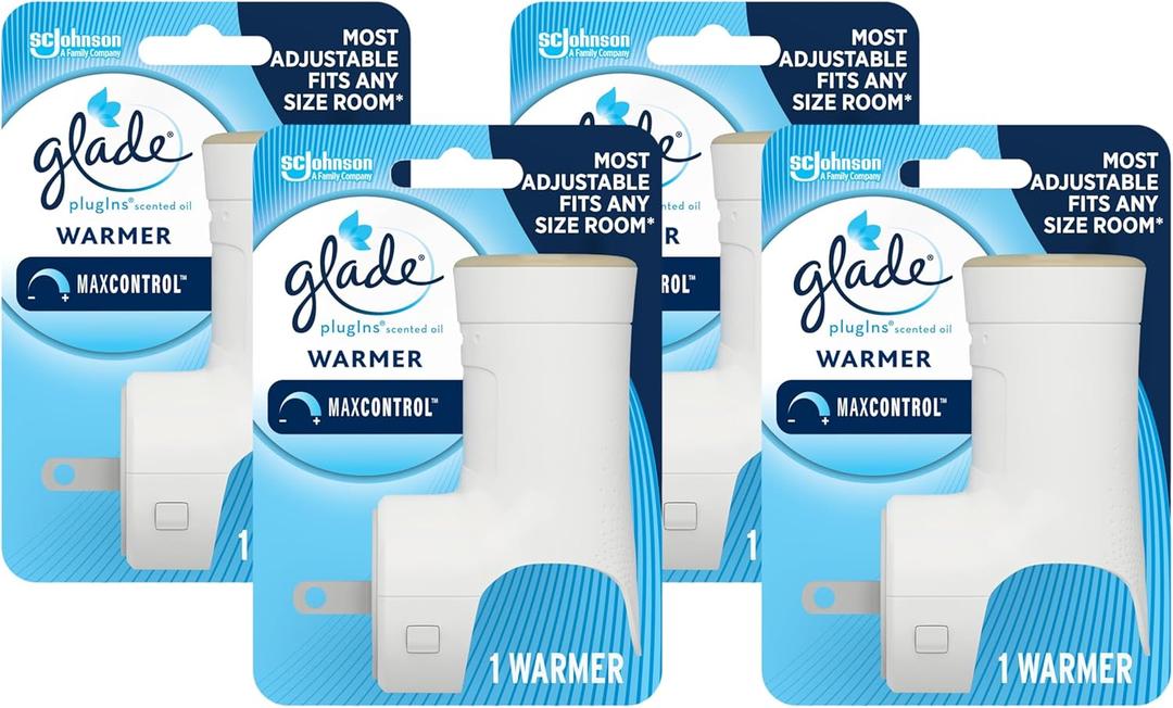 Glade PlugIns Air Freshener Warmer, Scented and Essential Oils for Home and Bathroom, Up to 50 Days on Low Setting (Pack of 4)