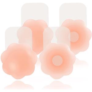 Sticky Bra for Breast Lift - Invisible Silicone Adhesive Pasties, Nipple Covers, Petals, Stick-on (2 Pair Nude)