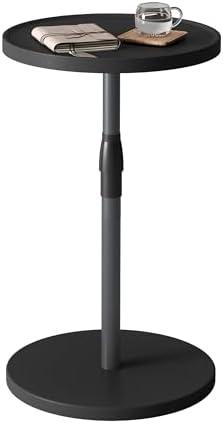 IRCPEN Adjustable End Table, Small Round Side Table, Drink Table for Small Spaces, Pedestal Nightstand for Living Room, Bedroom, Sofa Couch, Black Wood Grain ET-010BW