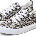 Obtaom Women's Play Fashion Sneaker White Color Washed and Leopard Canvas Slip on Shoes (5)