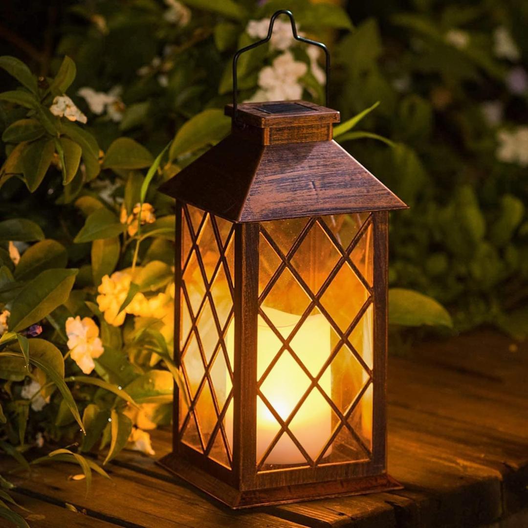 TAKE ME 14" Solar Lanterns Outdoor Garden Lantern Waterproof LED Flickering Flameless Candle Mission Lights for Table,Outdoor,Party